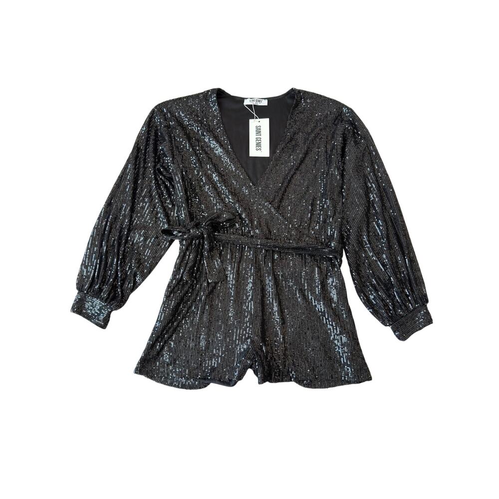 NWT Saint Genies Black Sequin Long Sleeve Romper Party Playsuit